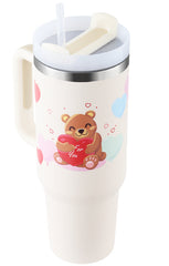 Coffee CUP 40 Oz Tumbler With Handle Straw Insulated, Stainless Steel Spill Proof Vacuum Coffee Cup Tumbler With Lid Tapered Mug Gifts For Valentine Lover Suitable For Car Gym Office Travel