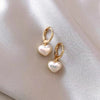 Image of Peach Heart Pearl Earrings Women's Earrings High-grade Special-interest Design Love